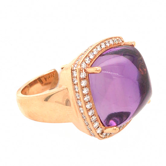 Load image into Gallery viewer, 18k Rose Gold Cabochon Amethyst and Diamond Ring
