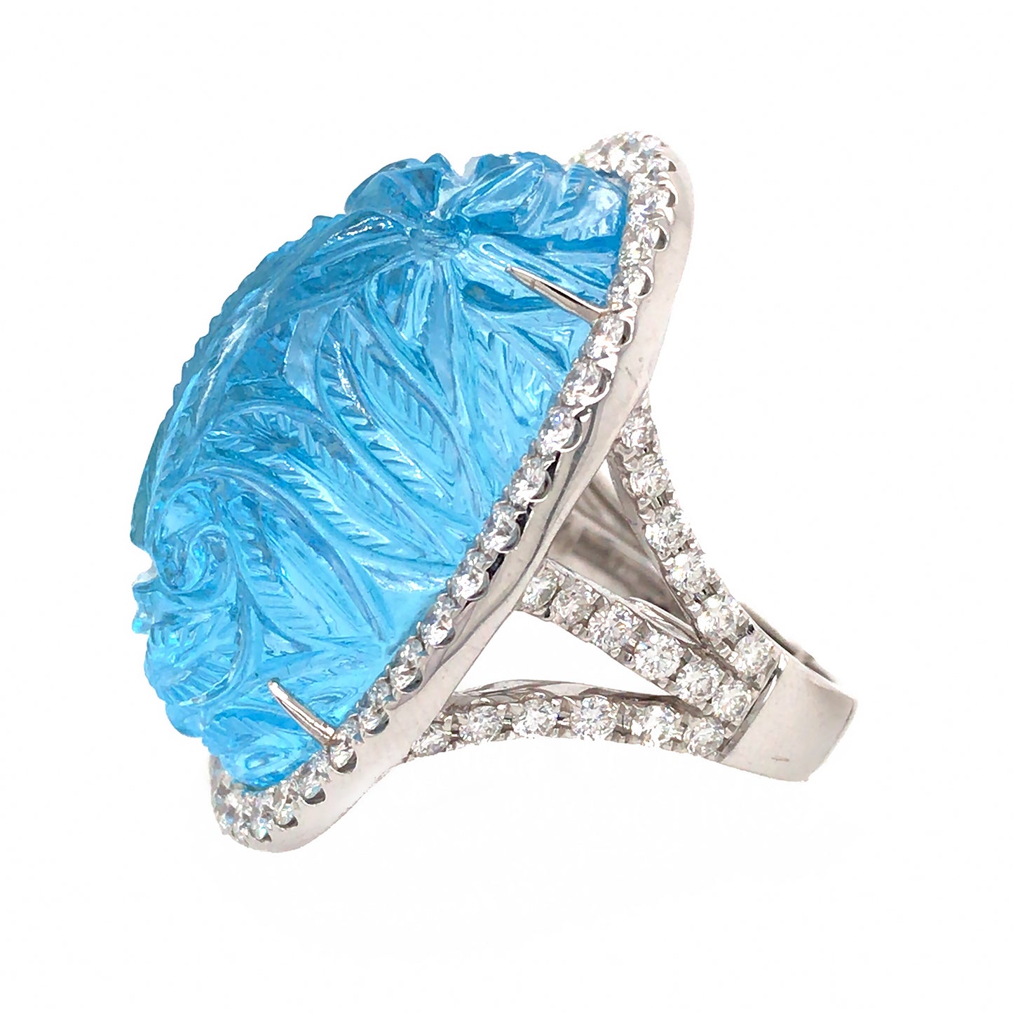 Load image into Gallery viewer, 18k White Gold Hand Carve Blue Topaz and Diamond Ring
