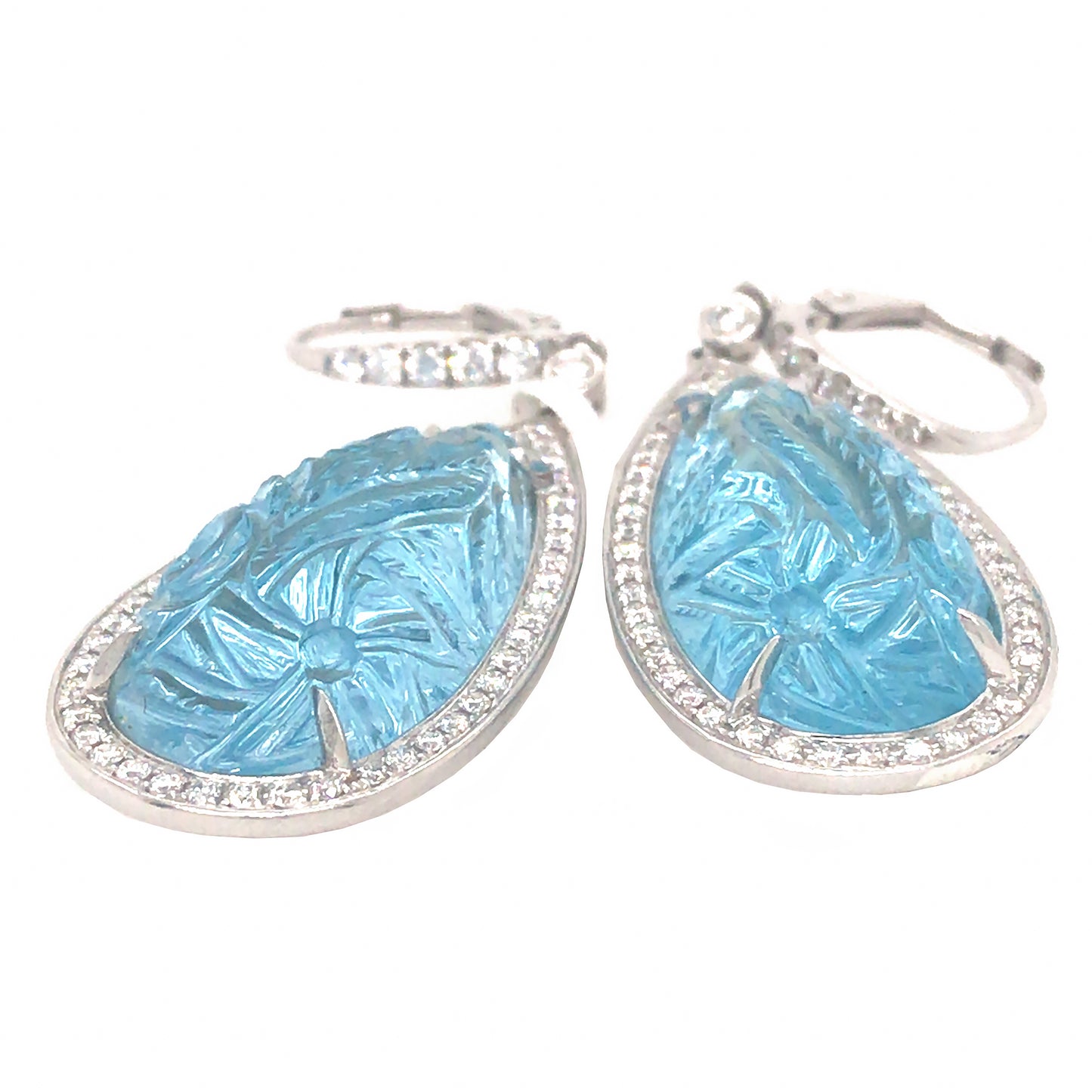 Load image into Gallery viewer, 18k White Gold Carved Topaz and Diamond Earrings
