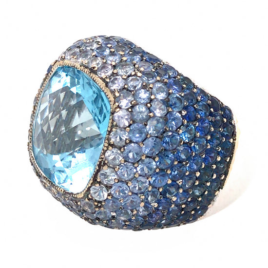 18k White Gold Sapphire and Topaz Cocktail Ring