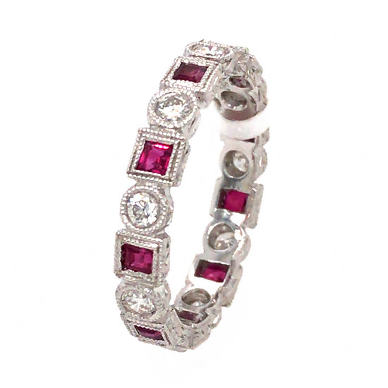 Load image into Gallery viewer, 18k White Gold Ruby and Diamond Band
