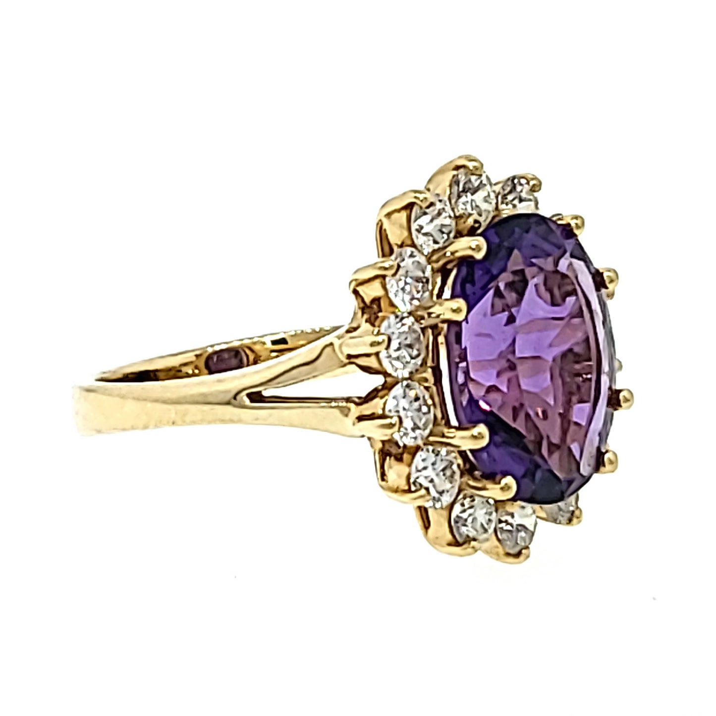 Oval Amethyst and Diamond Cluster Ring