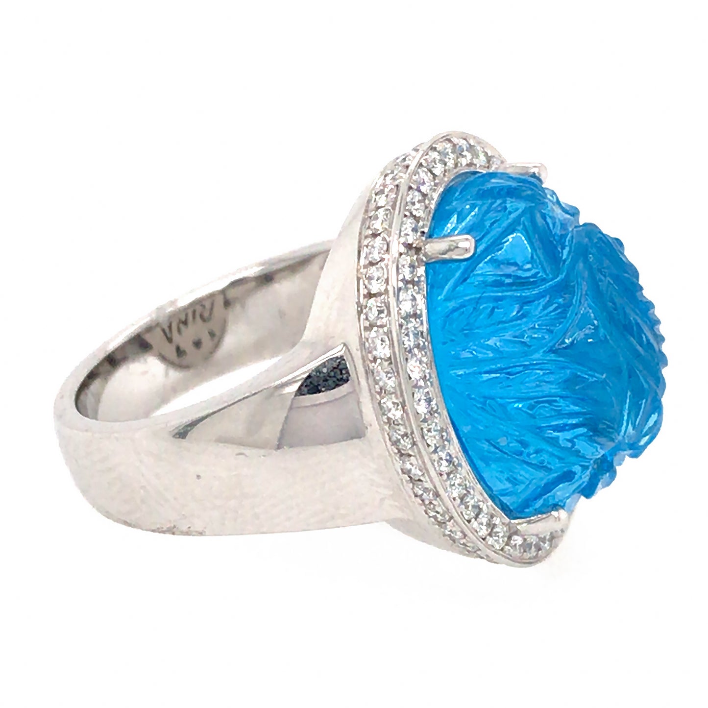 Load image into Gallery viewer, 18k White Gold Carved Topaz and Diamond Ring
