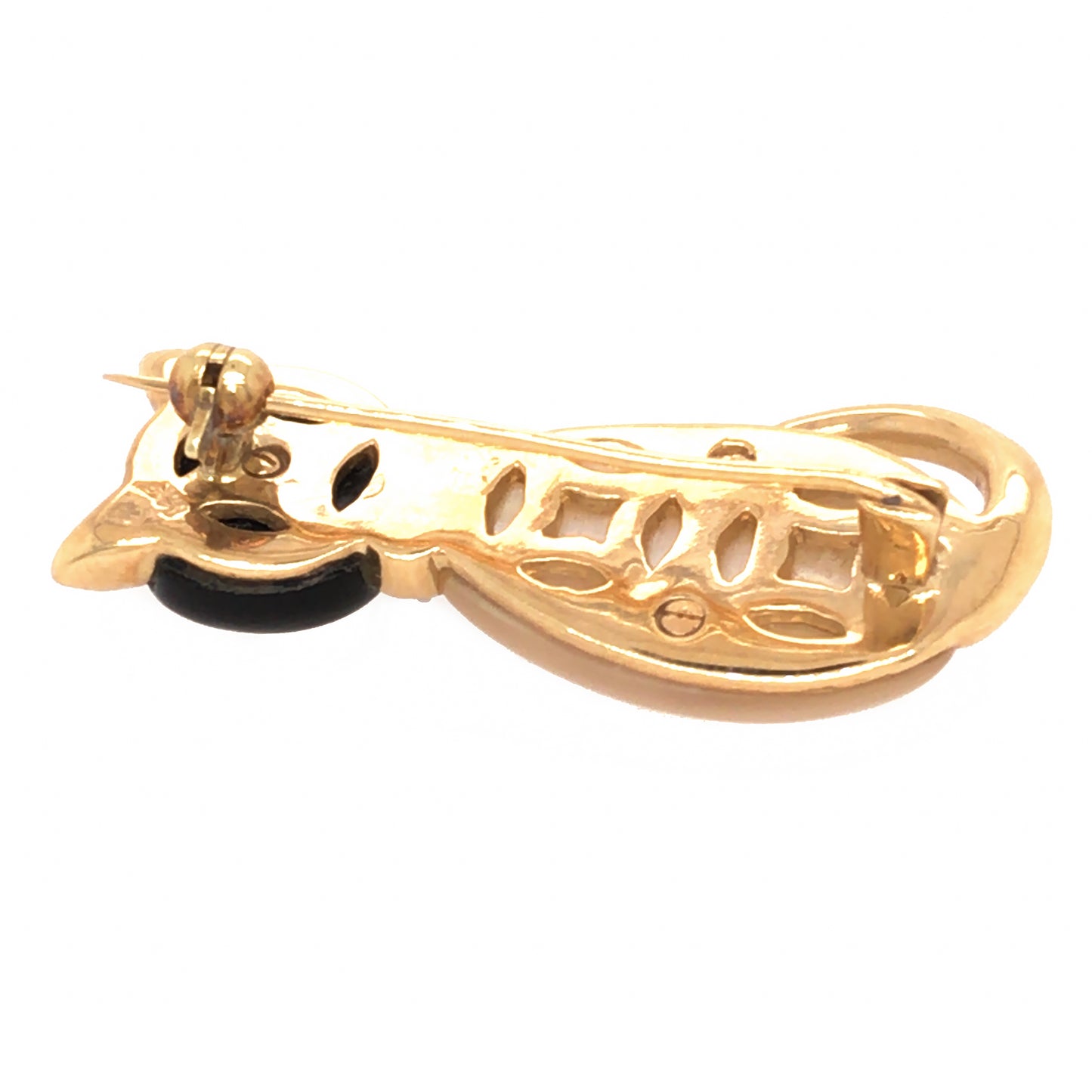 14K Mother of Pearl and Onyx Diamond Collar Cat Pin