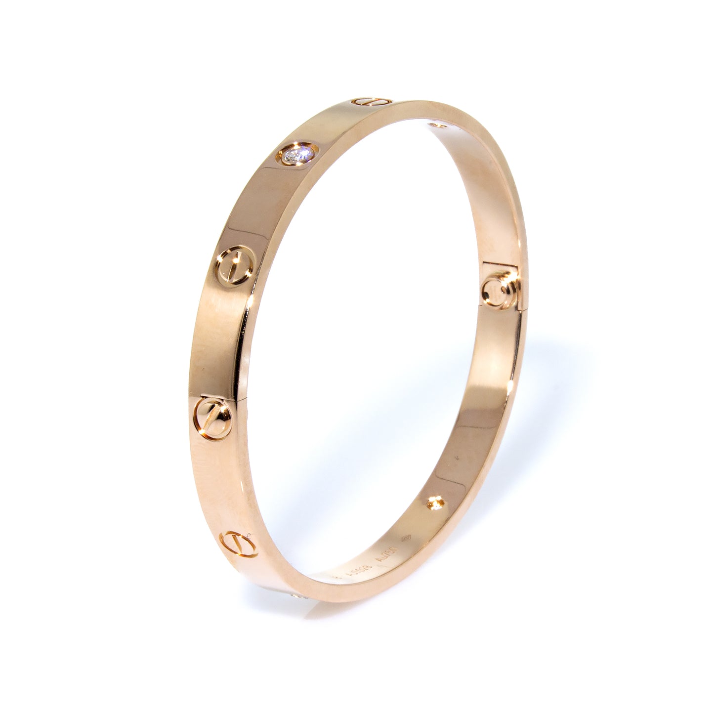 Cartier 18K Rose Gold 4 Diamond Love Bracelet Size 18 - New Locking mechanism