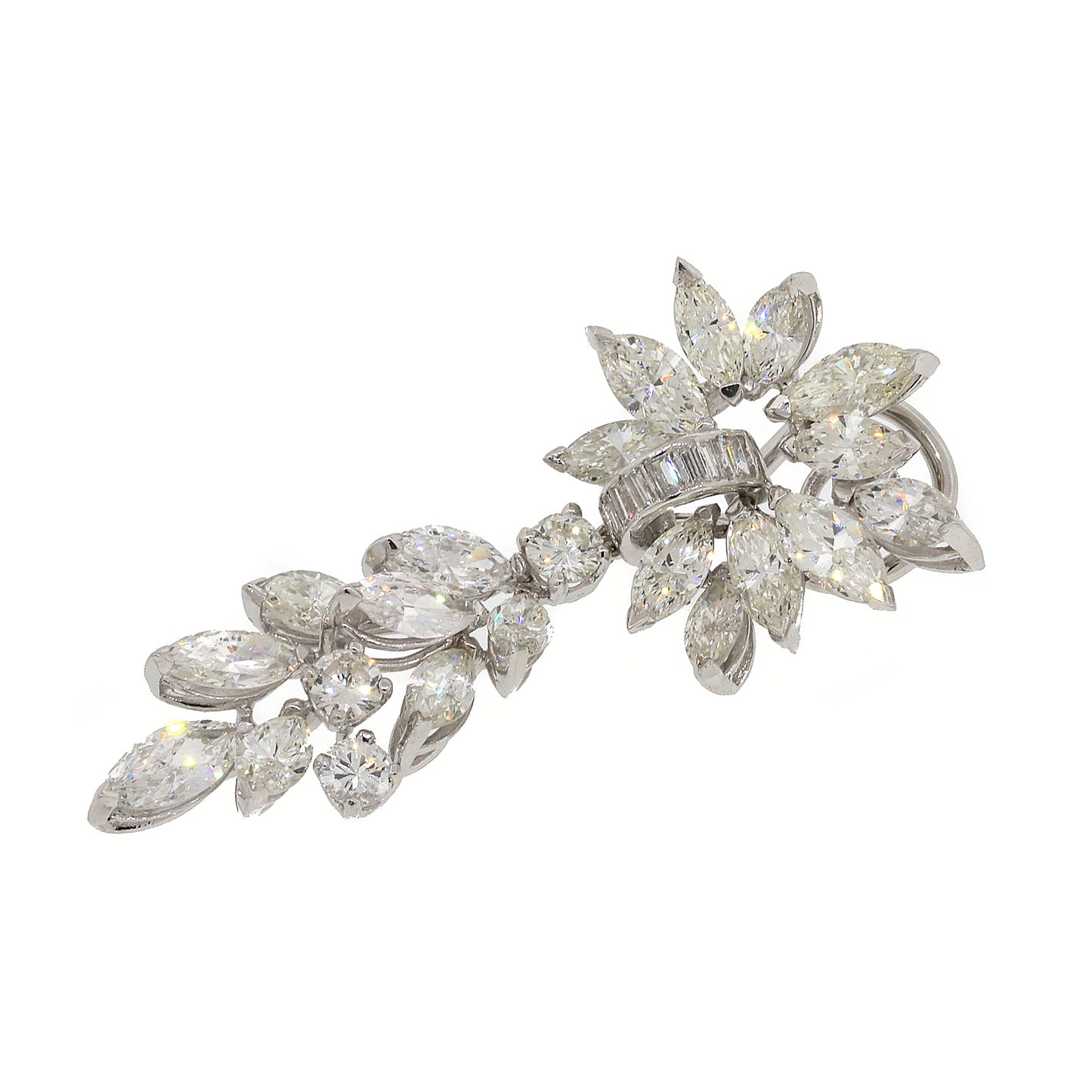 Marquise and Round Cut Diamond Drop Earrings