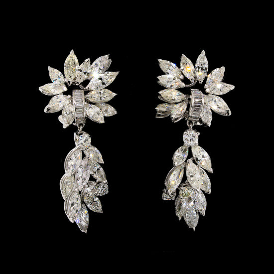 Marquise and Round Cut Diamond Drop Earrings