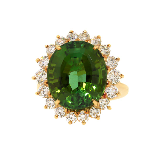 Load image into Gallery viewer, Dazzling Green Tourmaline Ring Nested in Diamonds
