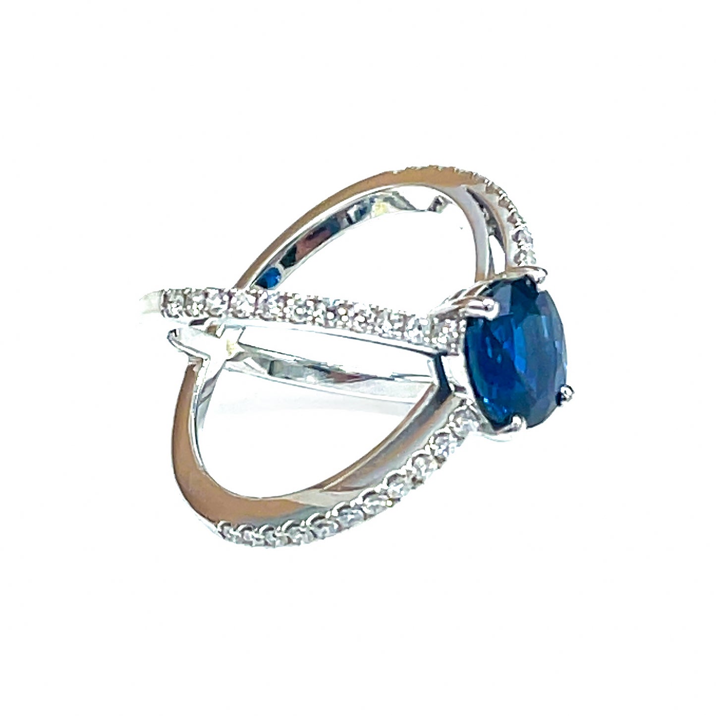 Load image into Gallery viewer, Sapphire &amp;amp; Diamond Crisscross Ring in 18k Gold
