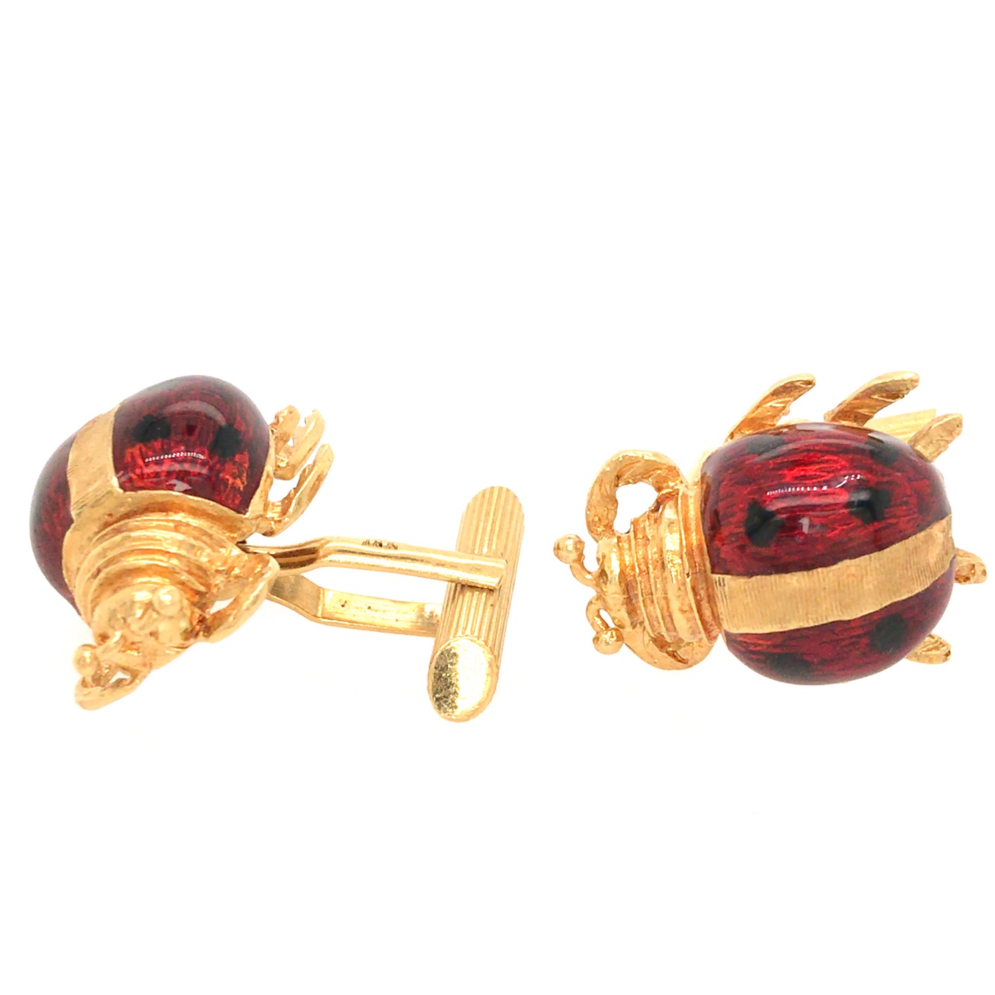 18k Yellow Gold Ladybug Enamel Cufflinks