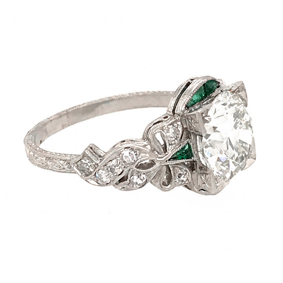 Platinum Art Deco Round Diamond Engagement Ring