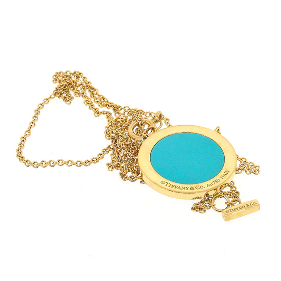 Load image into Gallery viewer, Tiffany and Co. T Diamond and Turquoise Circle Pendant Necklace
