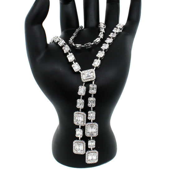 Baguette and Round Diamond Lariat Necklace