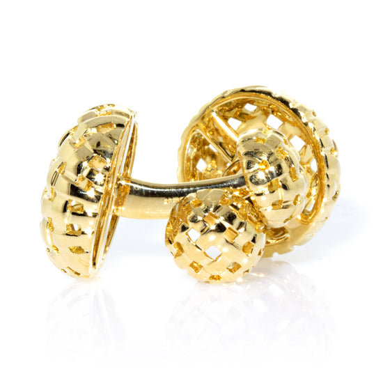 Load image into Gallery viewer, Tiffany &amp;amp; Co. Vannerie Basket Weave Yellow Gold Cufflinks
