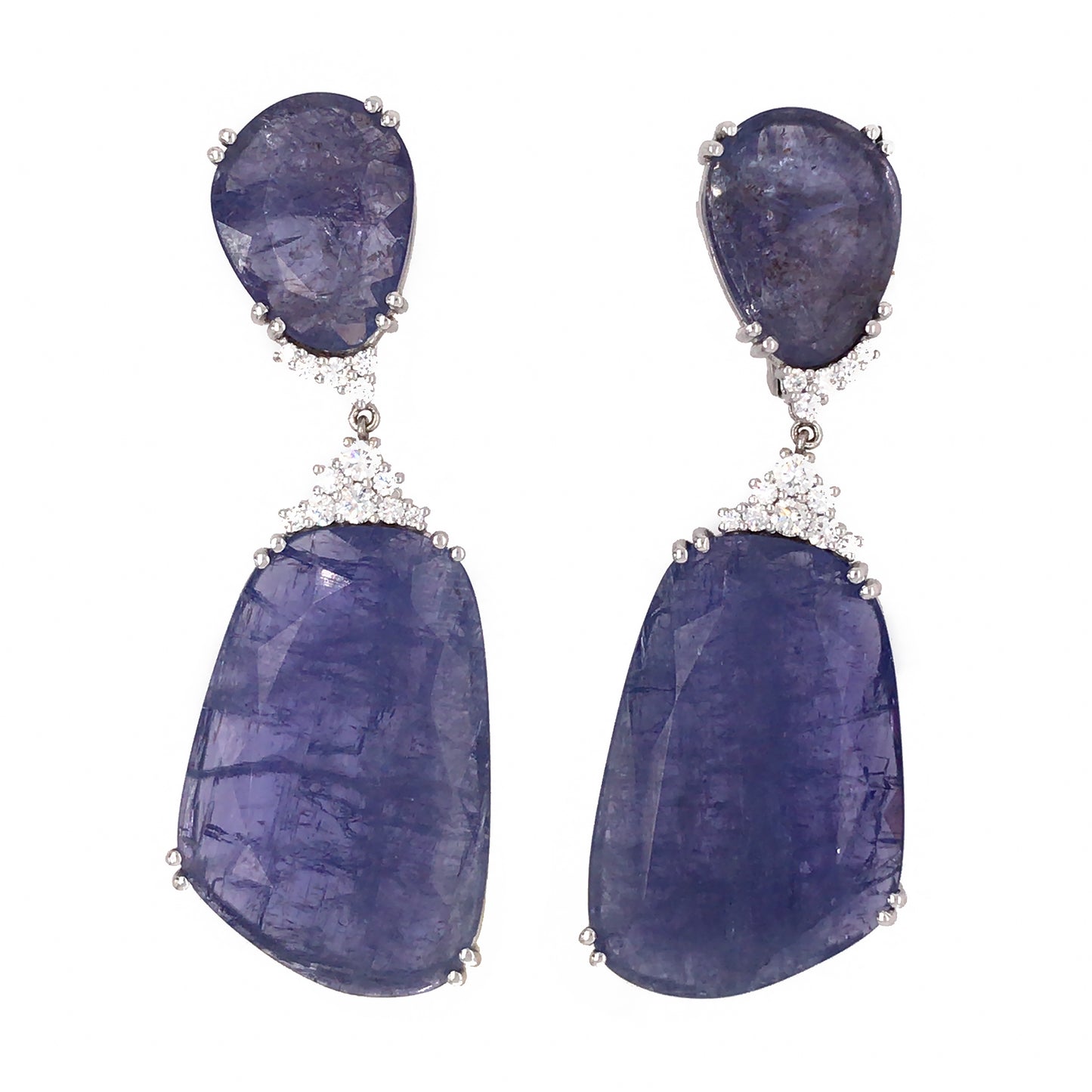 Load image into Gallery viewer, 18k White Gold Tanzanite and Diamond Hanging Earrings
