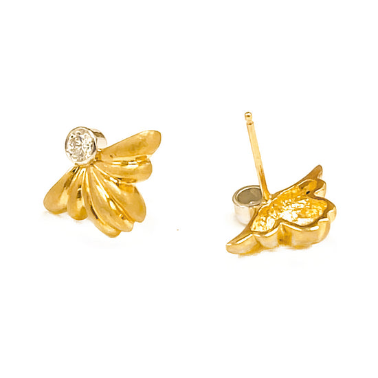 Load image into Gallery viewer, Yellow Gold Angel Wings Diamond Stud Earrings
