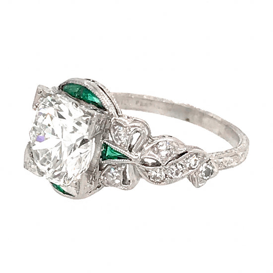 Platinum Art Deco Round Diamond Engagement Ring