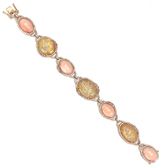 Load image into Gallery viewer, 18k Yellow Gold Coral and Opal Bracelet
