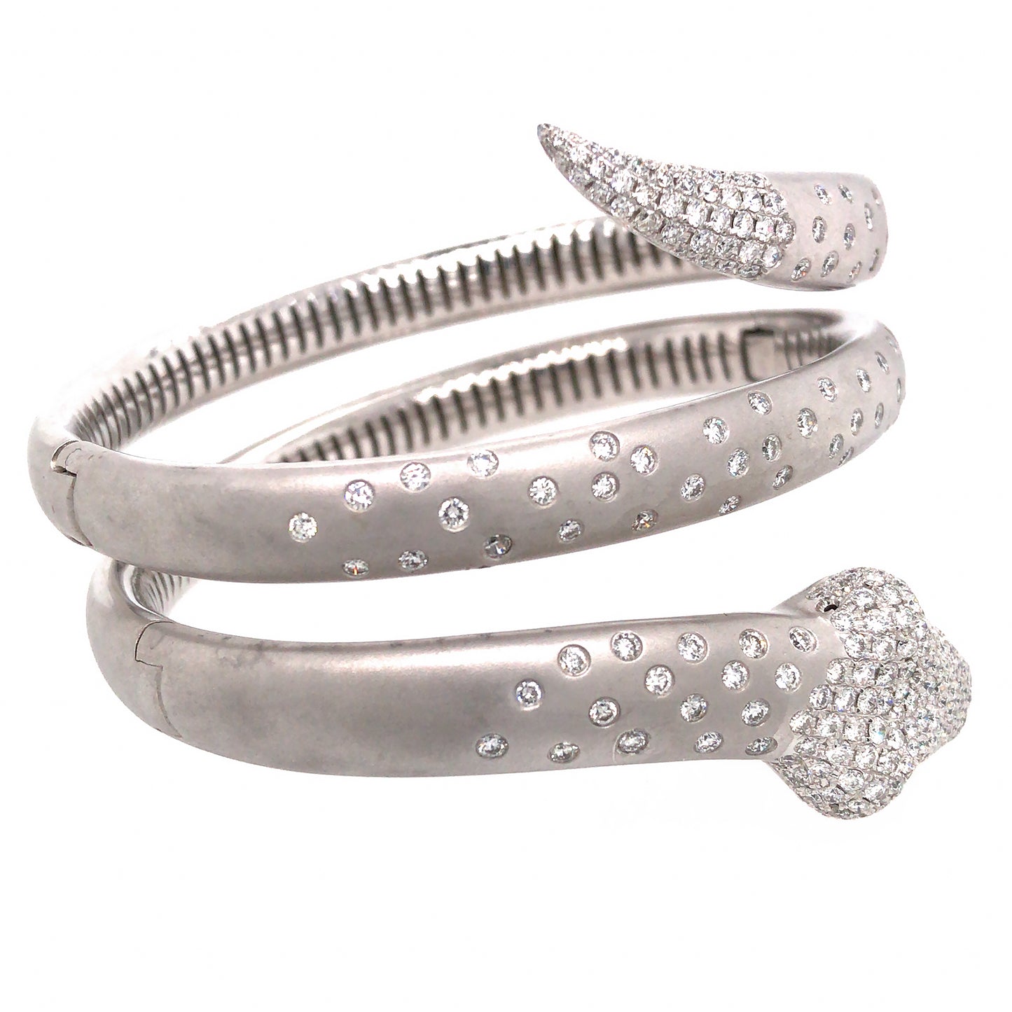 Load image into Gallery viewer, 18k White Gold Matte Snake Cuff Diamond Bracelet
