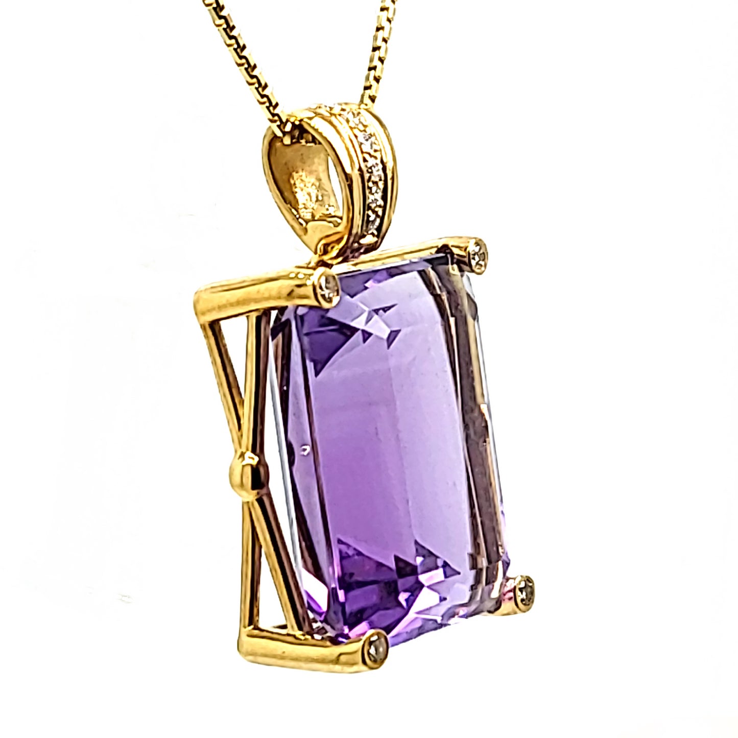 Load image into Gallery viewer, Emerald Cut Amethyst and Diamond Pendant Necklace
