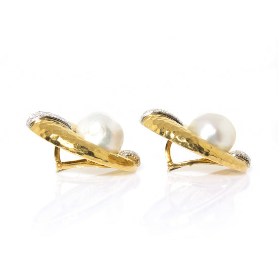 Estate David Webb 18K Yellow Gold and Platinum Pearl and Diamond Earrings