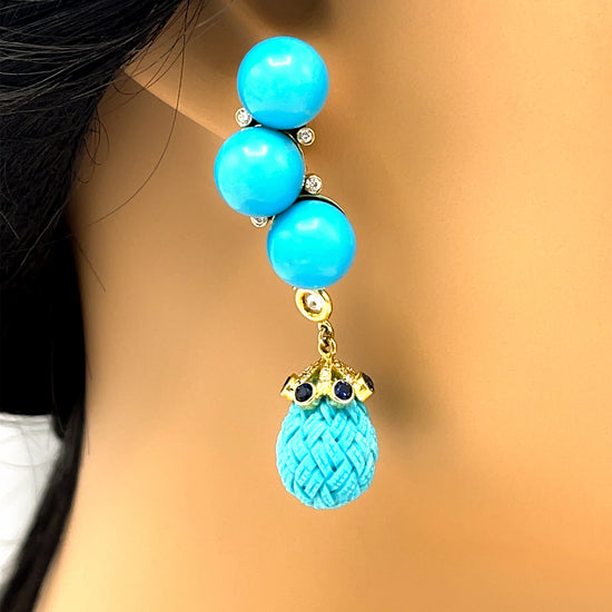 Turquoise and Diamond Drop Earrings - Detachable