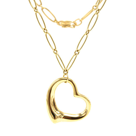 Tiffany and Co. Elsa Peretti Open Heart Pendant with Link Chain Necklace