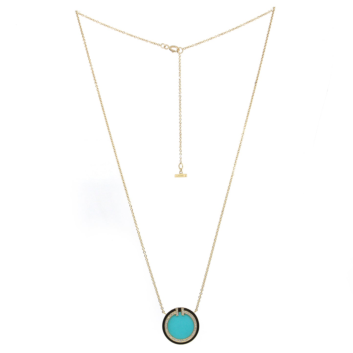 Load image into Gallery viewer, Tiffany and Co. T Diamond and Turquoise Circle Pendant Necklace
