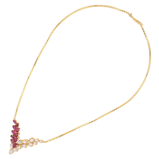 Ruby and Diamond V-Shape Necklace