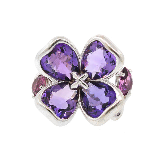 Vintage Chanel Amethyst and Tourmaline Flower Ring