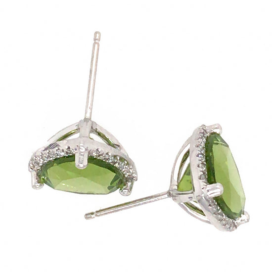 18k White Gold Peridot and Diamond Studs Earrings