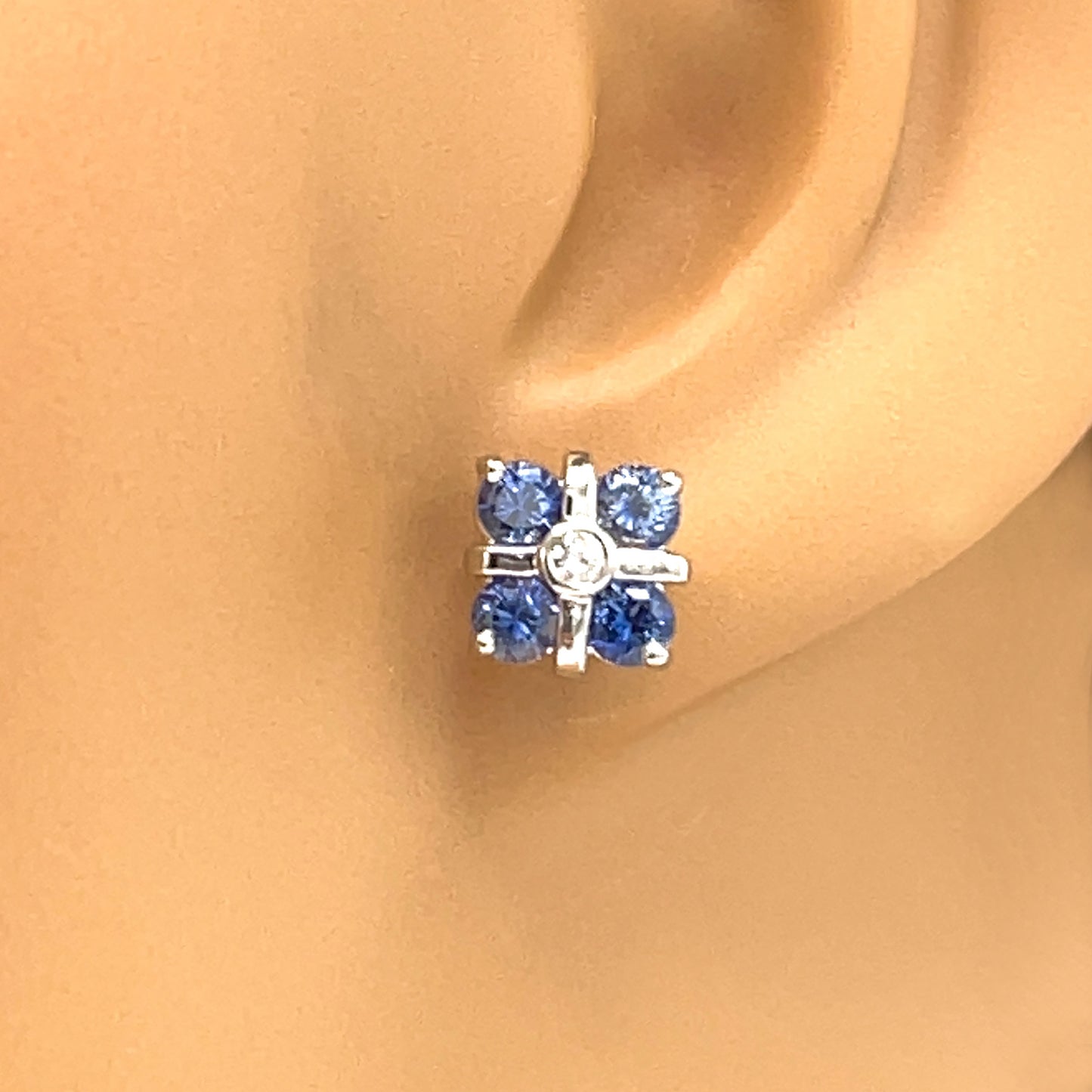White Gold Sapphire Gift Box Stud Earrings