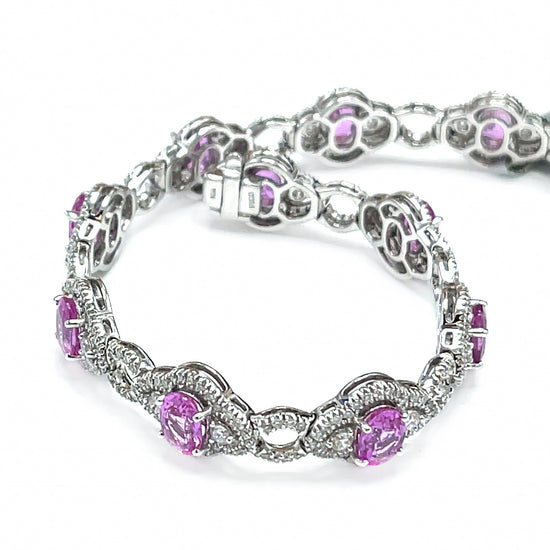 Pretty 18 kt White Gold with Pink Sapphire and Diamond Bracelet