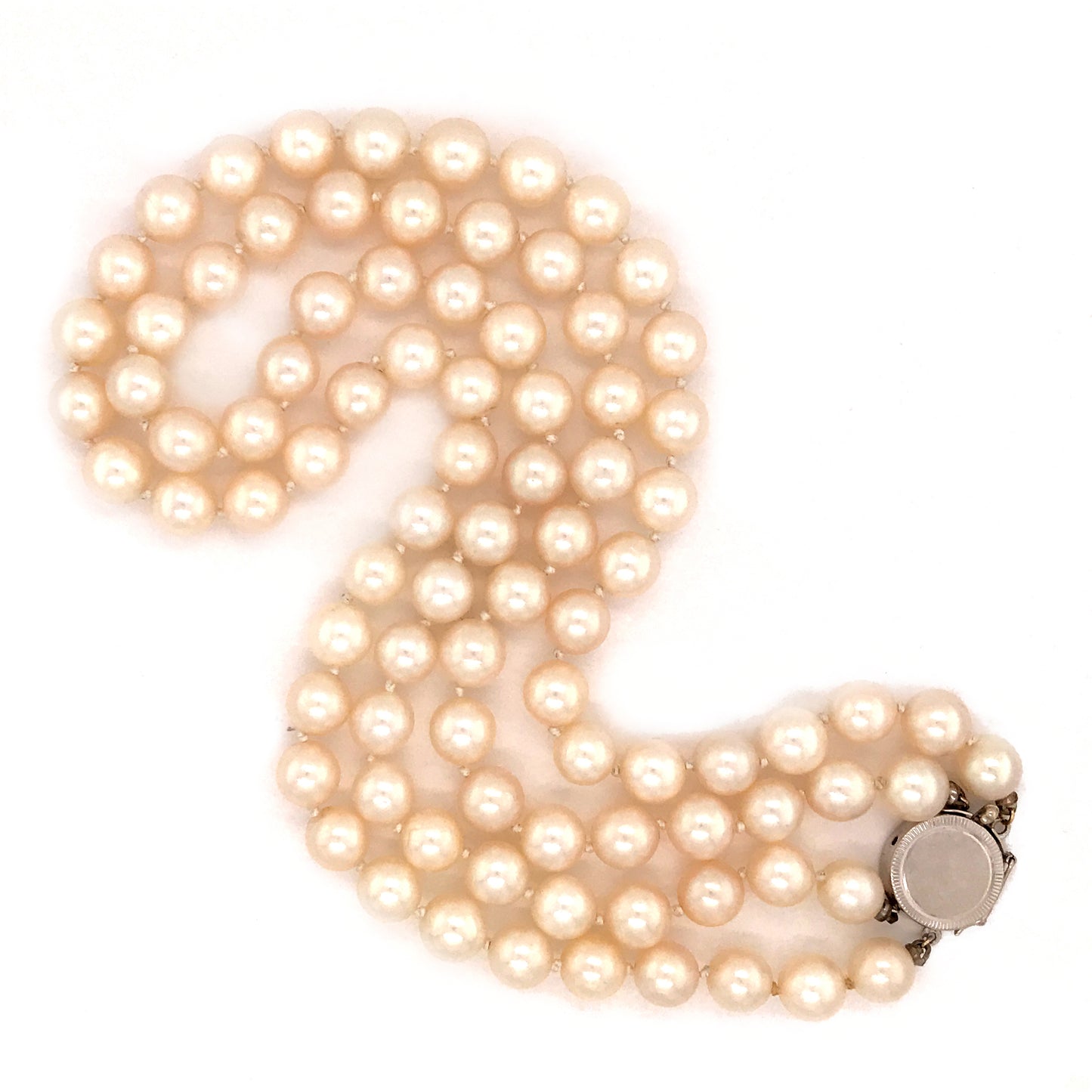Classy Double Pearl Strand with 14k White Gold Clasp Necklace