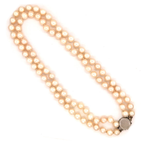 Classy Double Pearl Strand with 14k White Gold Clasp Necklace