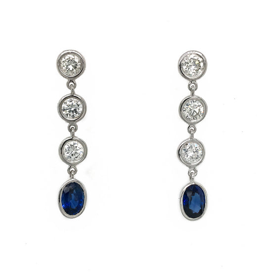 Load image into Gallery viewer, Diamond &amp;amp; Blue Sapphire Drop Earrings
