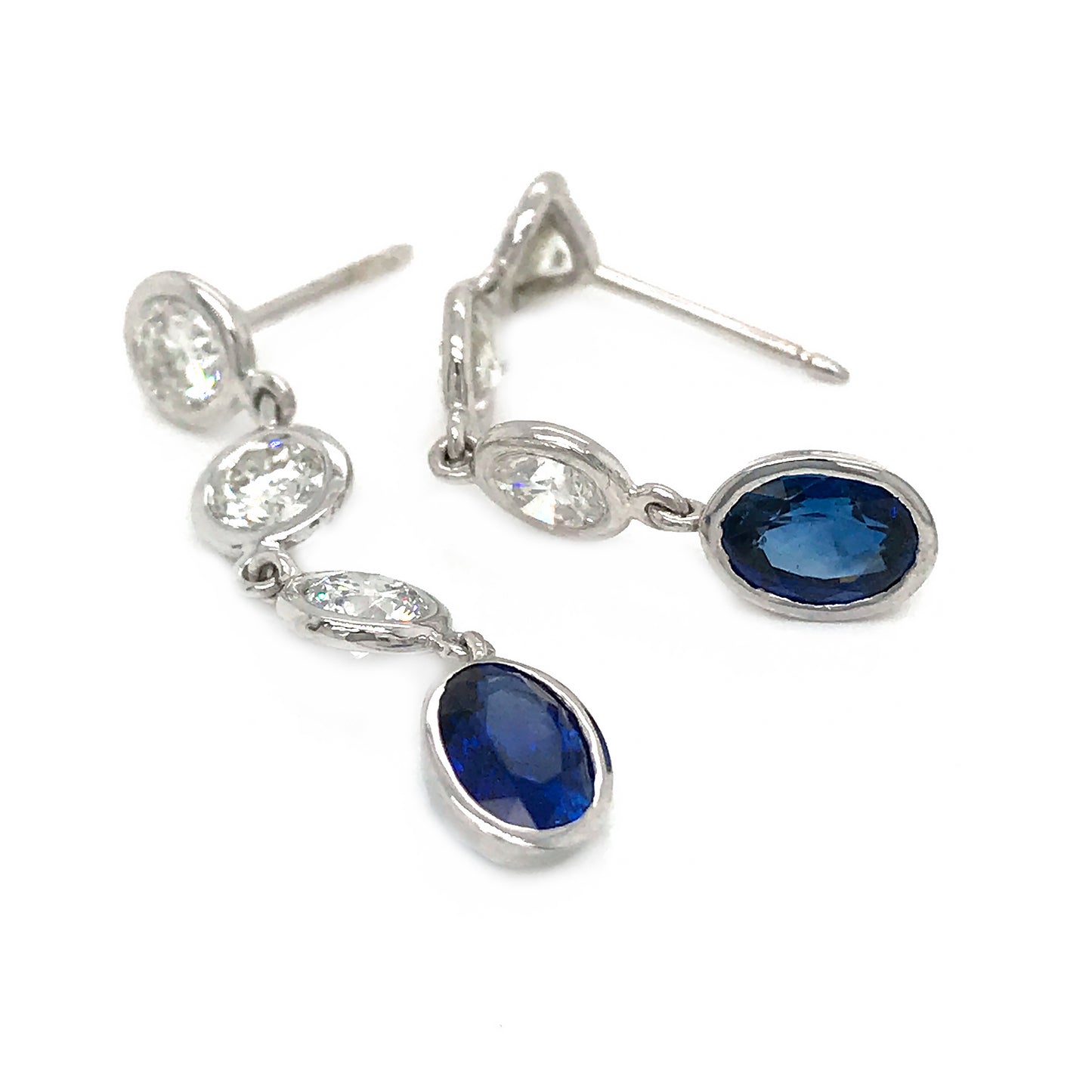 Load image into Gallery viewer, Diamond &amp;amp; Blue Sapphire Drop Earrings
