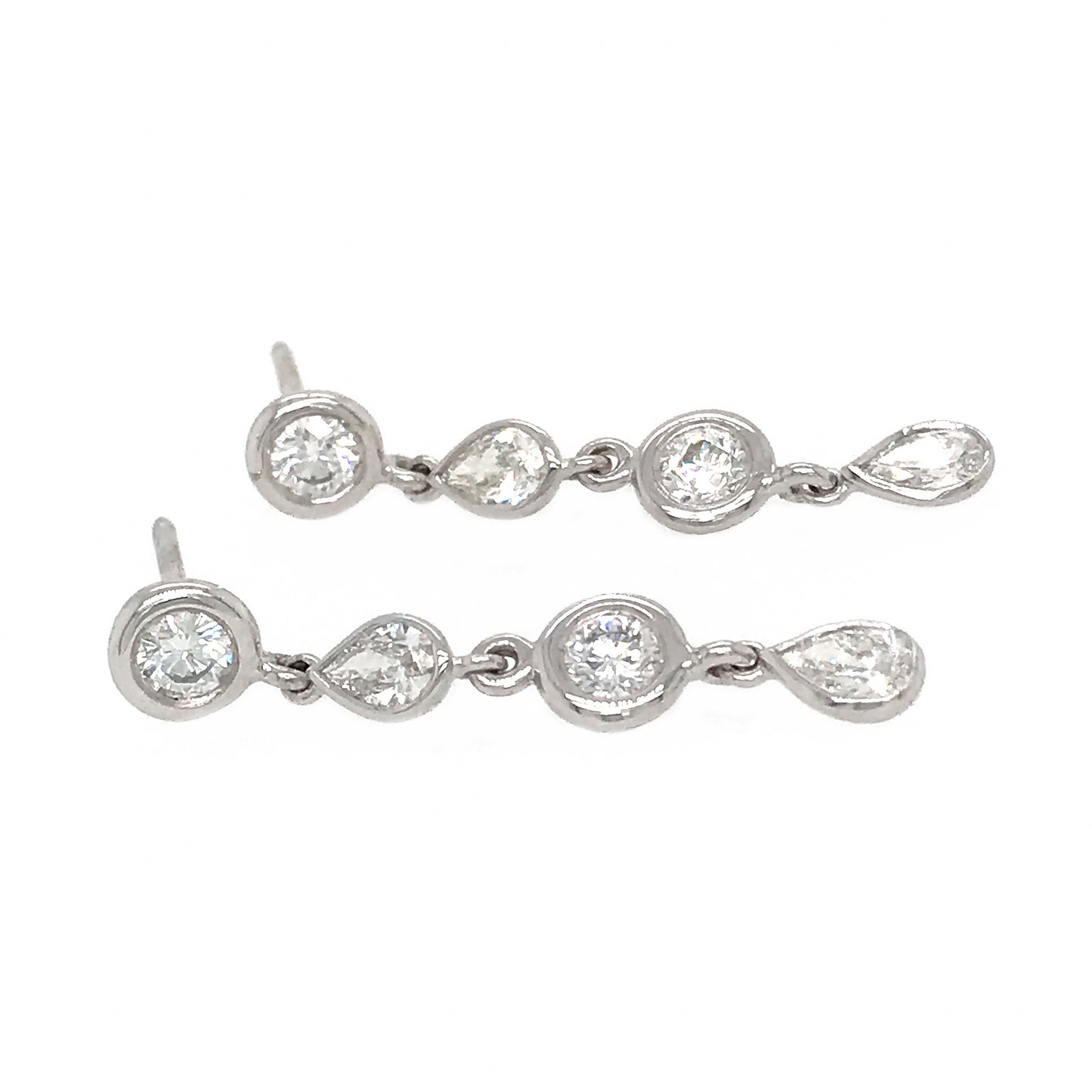 FAB DROPS 14k White Gold Round and Pear Shaped Drop Earrings