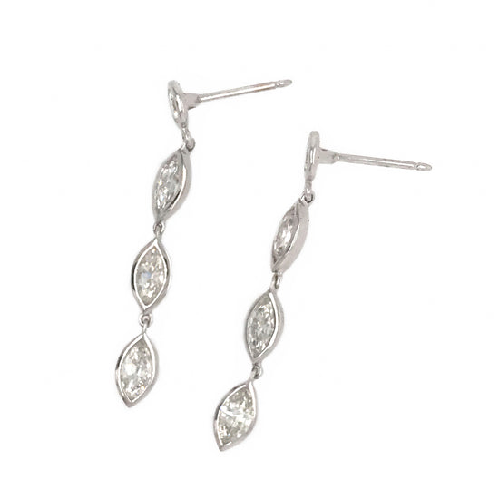 FAB DROPS 14k White Gold Bezel Set Round and Marquise Diamond Drop Earrings