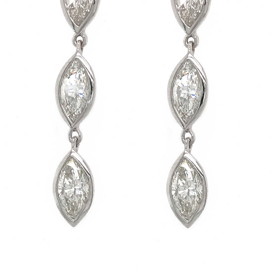 FAB DROPS 14k White Gold Bezel Set Round and Marquise Diamond Drop Earrings