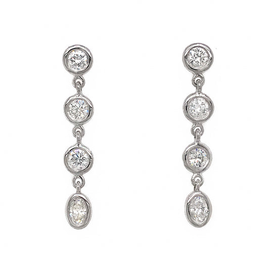FAB DROPS 14k White Gold Round and Oval Diamond Drop Earrings