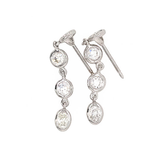 FAB DROPS 14k White Gold Round and Oval Diamond Drop Earrings