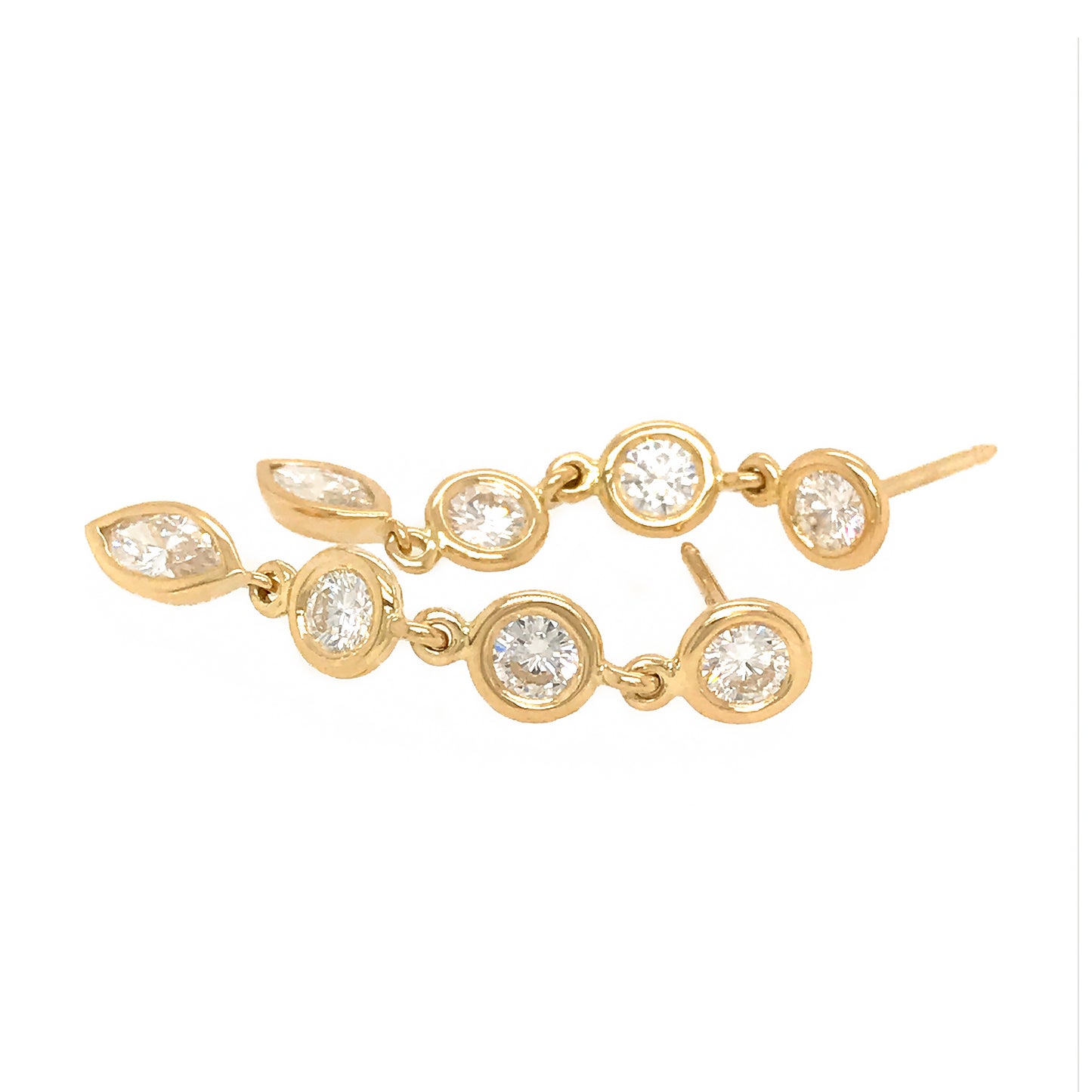 FAB DROPS 18k Yellow Gold Round and Marquise Diamond Drop Earrings