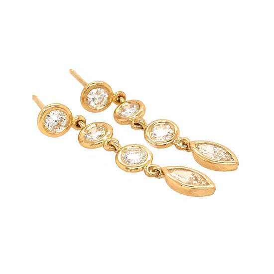 FAB DROPS 18k Yellow Gold Round and Marquise Diamond Drop Earrings