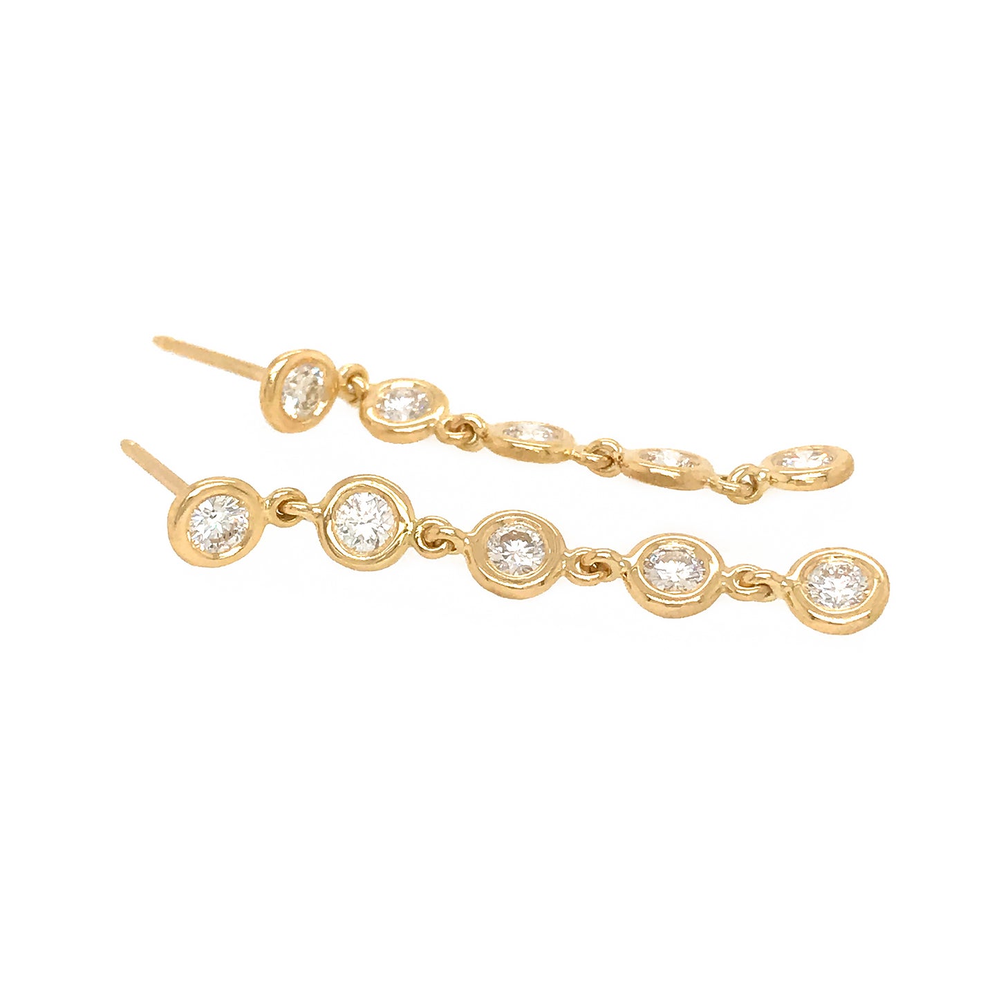 FAB DROPS 18k Yellow Gold Round Diamond Drop Earrings