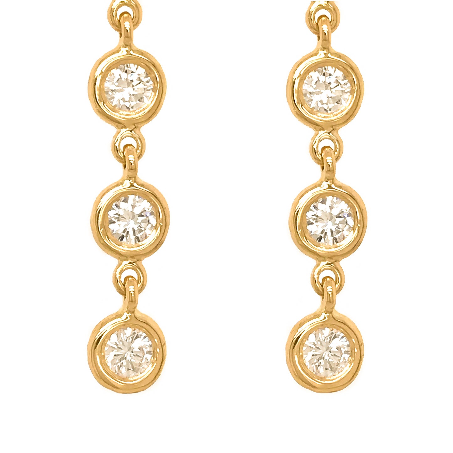 Load image into Gallery viewer, FAB DROPS 18k Yellow Gold Bezel Set Round Diamond Drop Earrings
