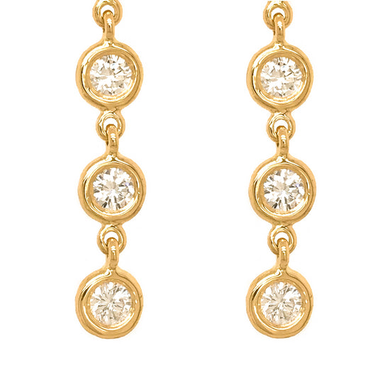 FAB DROPS 18k Yellow Gold Bezel Set Round Diamond Drop Earrings