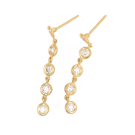 FAB DROPS 18k Yellow Gold Round Diamond Drop Earrings