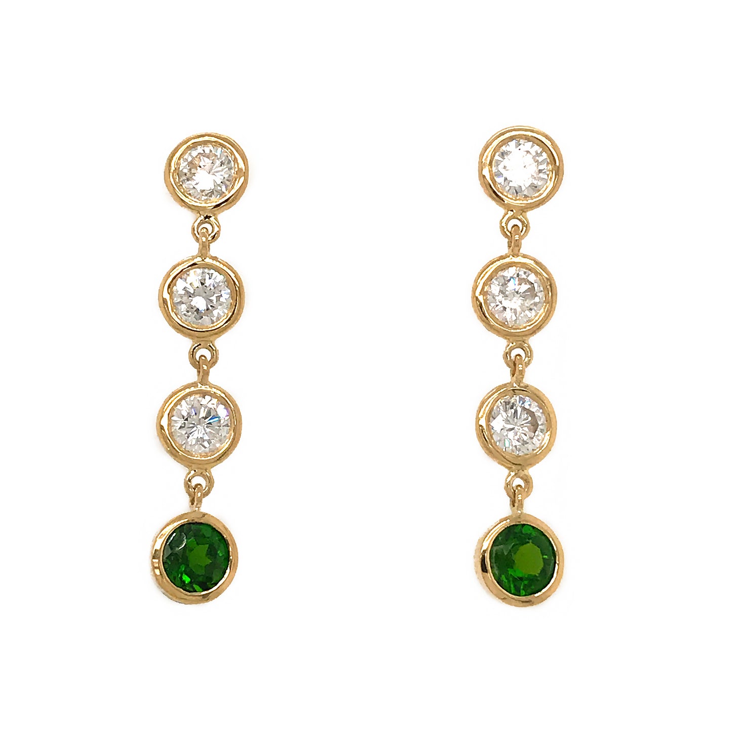 FAB DROPS 18K Yellow Gold Round Diamond and Chrome Diopside Drop Earrings