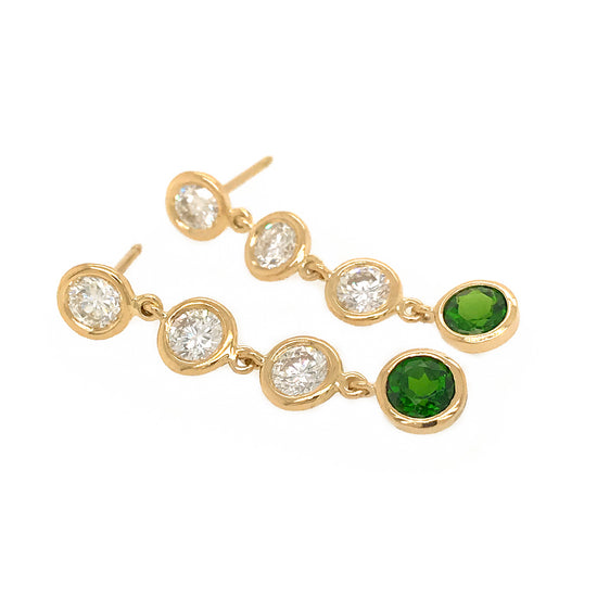 FAB DROPS 18K Yellow Gold Round Diamond and Chrome Diopside Drop Earrings